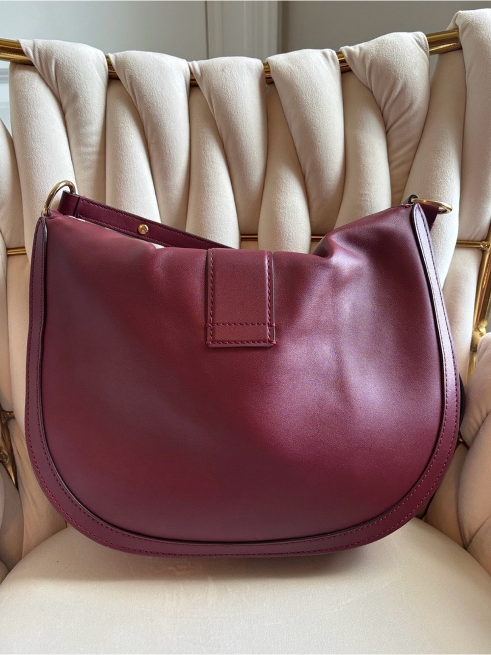Michael Kors Gabby Maroon Leather Saddle Bag with Gold MK Emblem - Picture 2 of 11